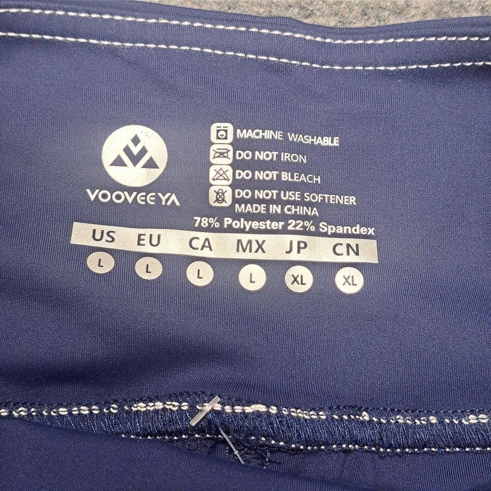 Vooveeya Navy Blue Flare Yoga Pants Contrast Stitch High Waist Large NWT - Picture 3 of 11